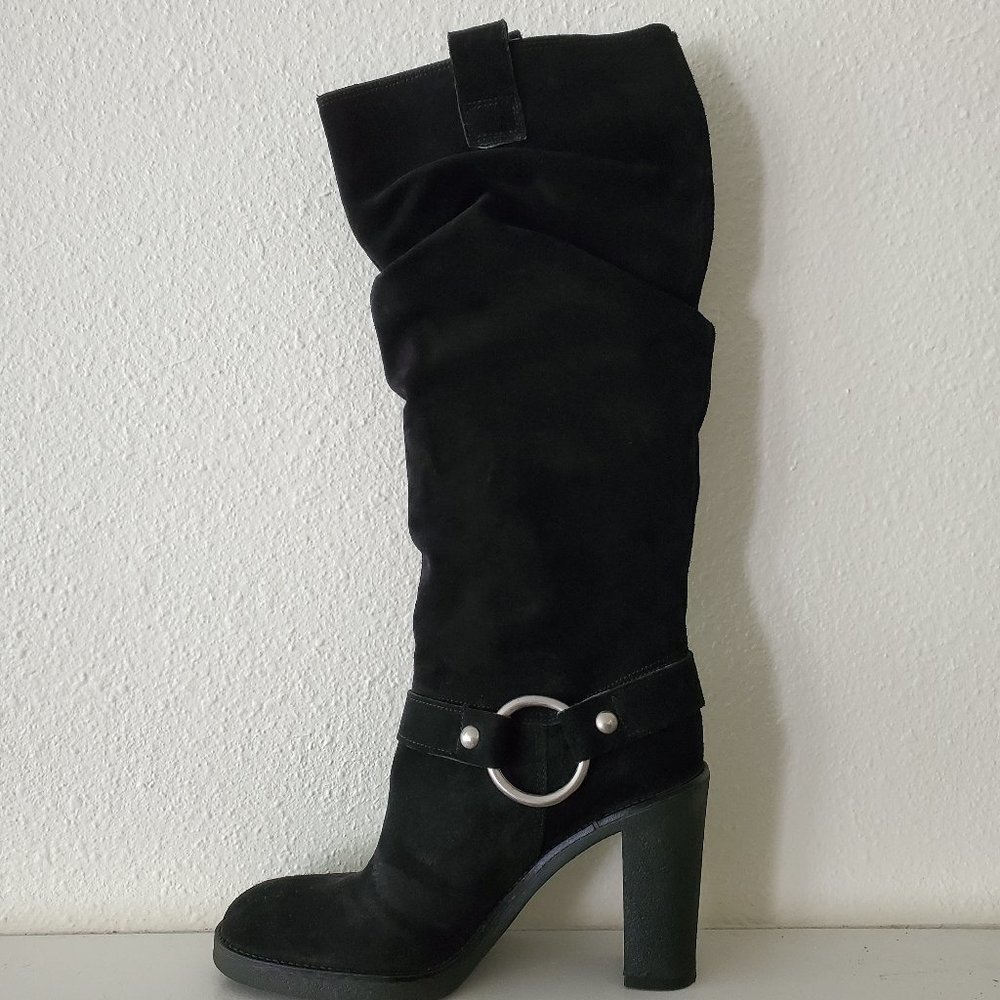 Black suede knee high boots